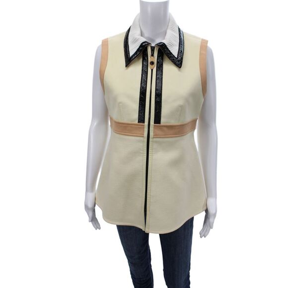 Louis Vuitton Tops - Louis Vuitton Women Sleeveless Wool Collared Blouse Ivory Zip Size 40